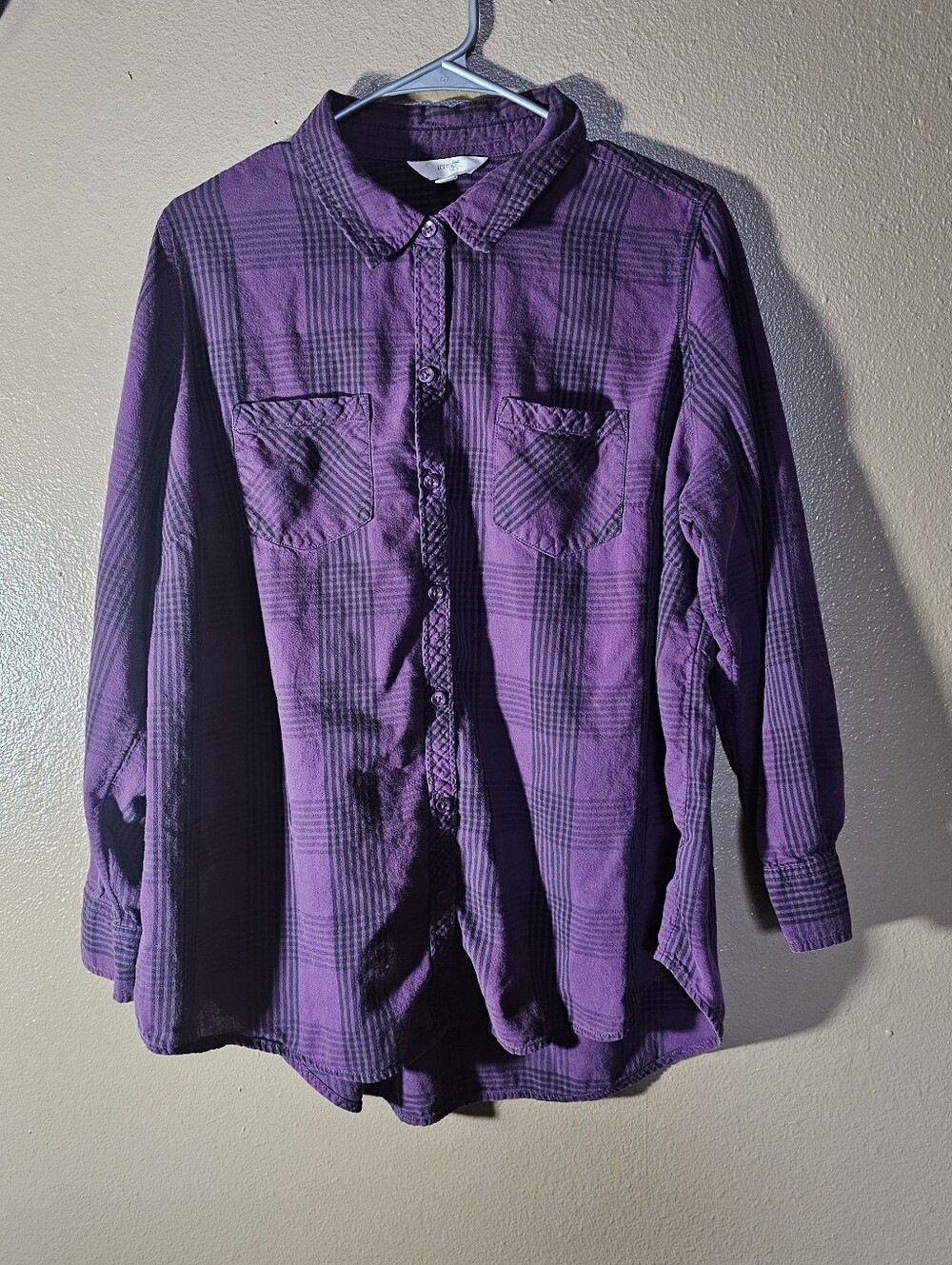 Terra & Sky Women's Purple Plaid Double Sided Button-Down Shirt 1X